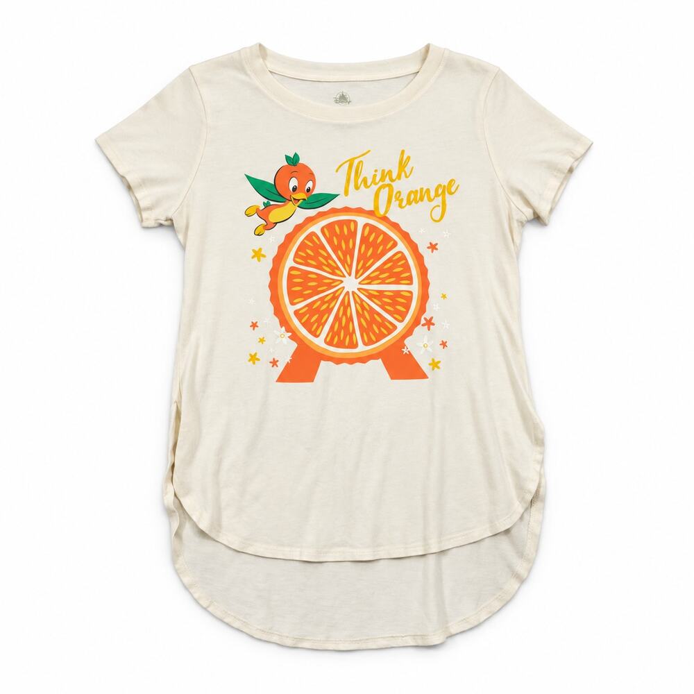 Disney Womens Shirt Think Orange Bird Graphic Crew Neck Tee - Cream